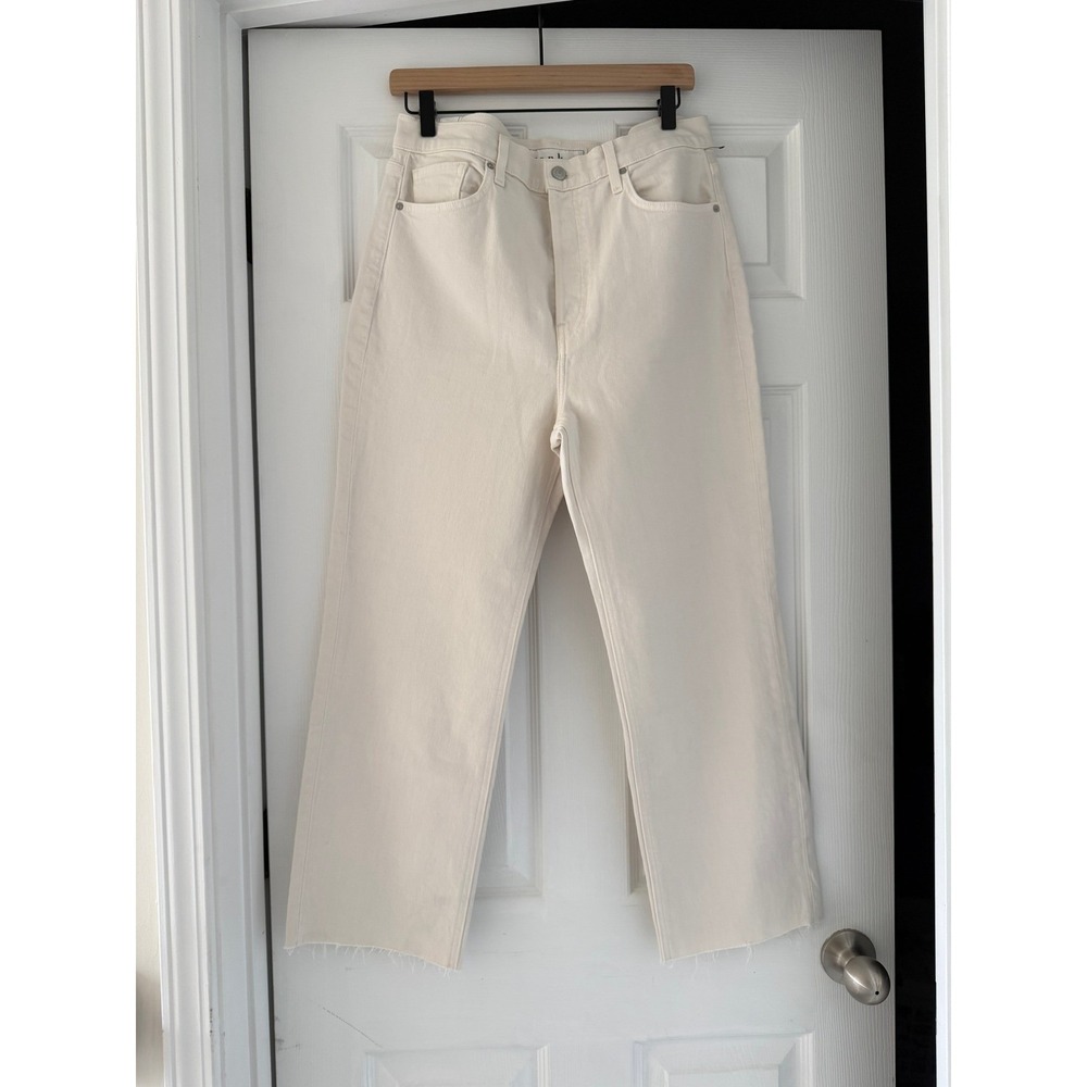 Frank & Eileen Womens Cream Denim Raw Hem Pants Preppy Quiet Luxury